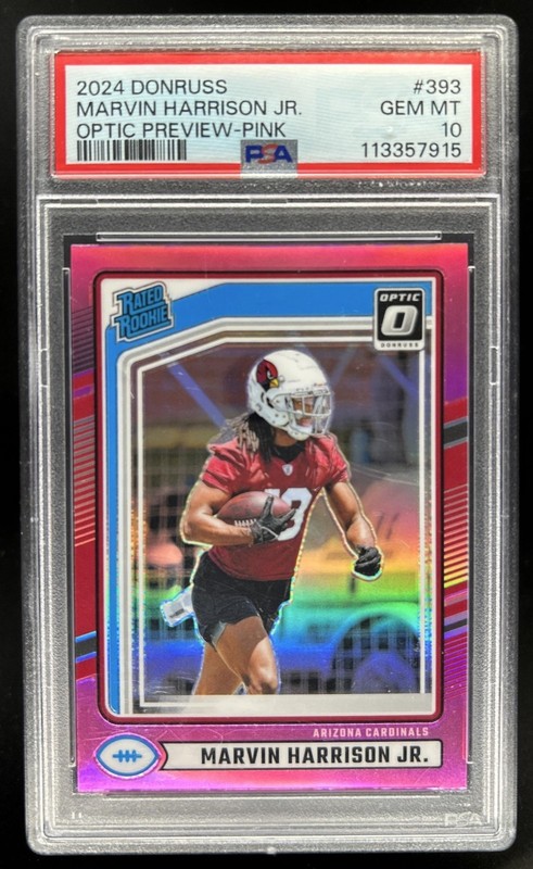 2024 Donruss Marvin Harrison Jr. Optic Rated Rookie Preview Pink #393 PSA 10