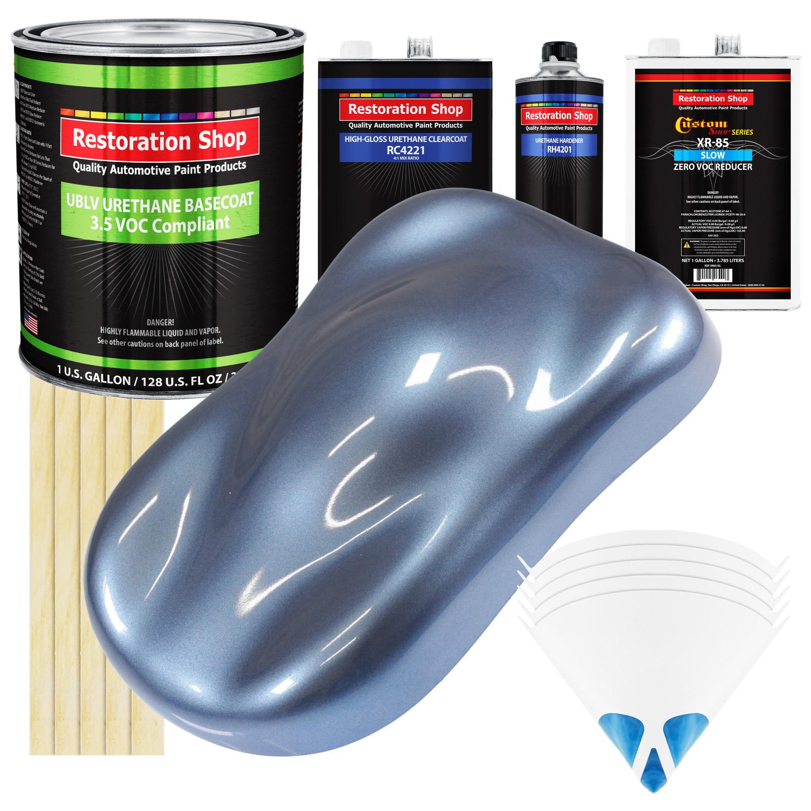 Sonic Blue Metallic Low VOC Slow-Dry Urethane Basecoat Clearcoat Kit 1 Gallon