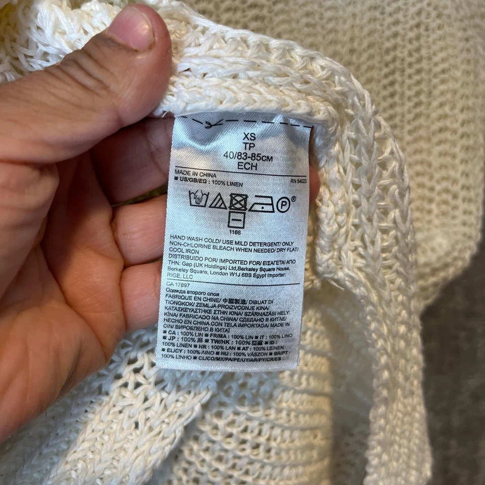 Banana Republic 100% Italian Linen V-Neck Sweater Size XS Cream White Chunky - Image 3 of 4