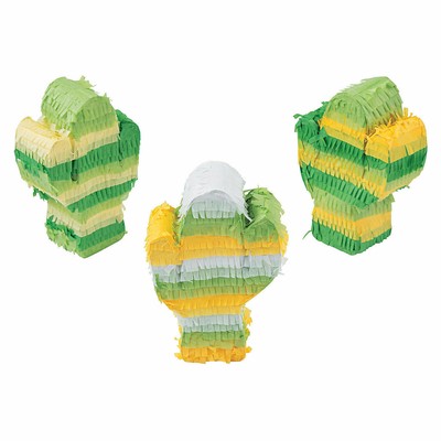 Mini Cactus Pinata Decorations, Party Decor, 3 Pieces