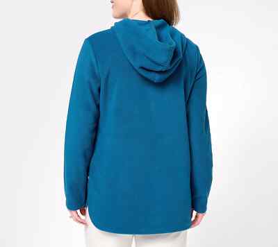 Susan Graver Weekend Polar Fleece Hooded Jacket Contrast Trim-Navy