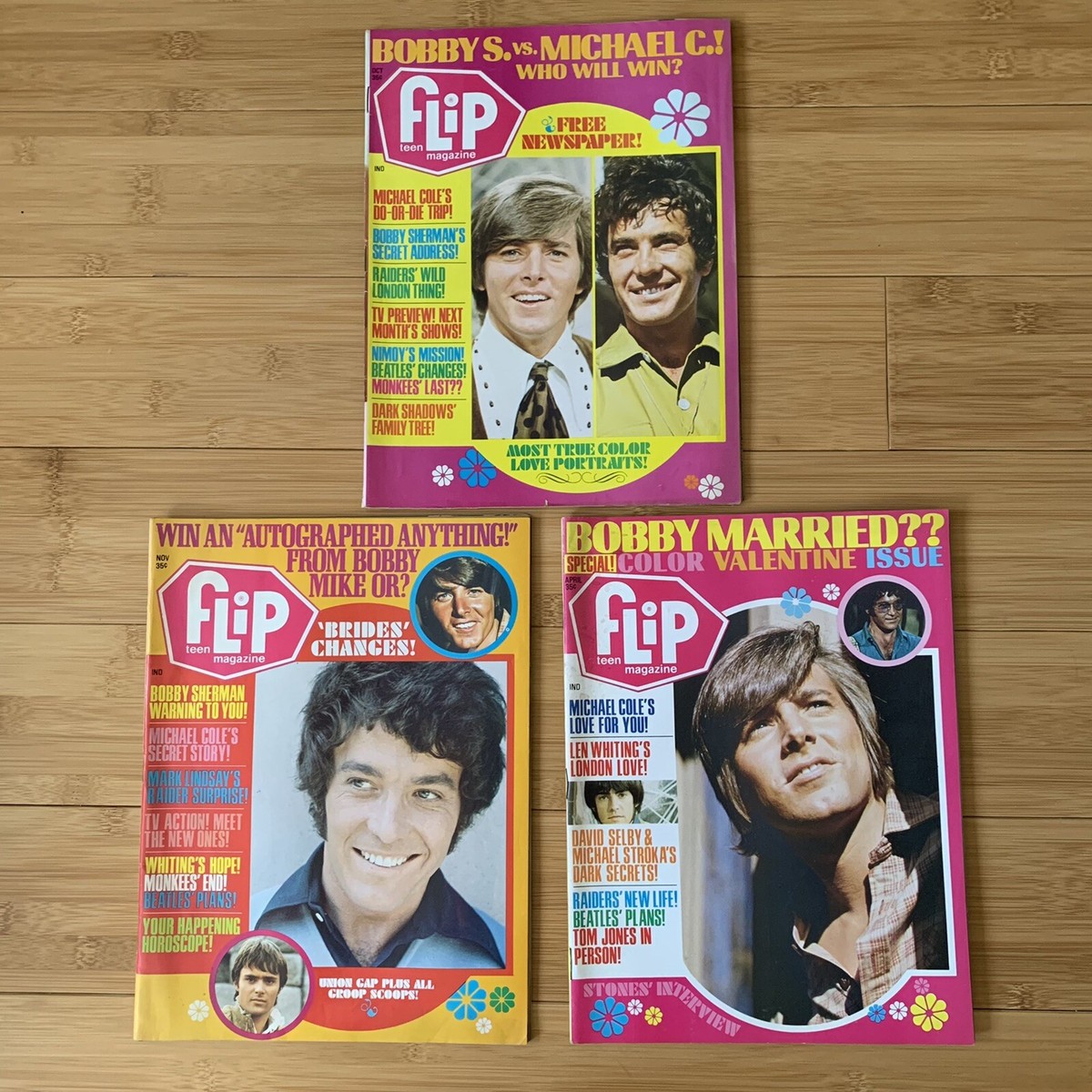 Vintage FLIP Teen Magazine x3 Lot 1969 / 70 BOBBY SHERMAN Davy