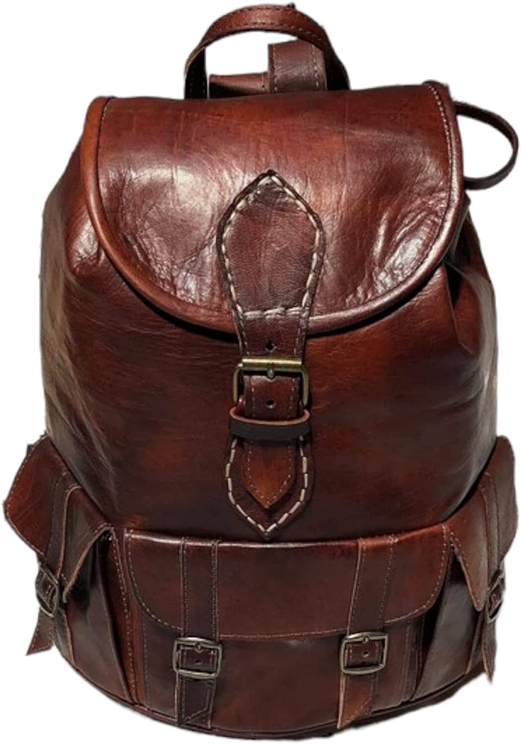 Genuine Moroccan Leather Handmade Unisex Backpack Fez Casual Rucksack-image