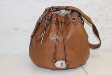 FOSSIL Leder Tasche Braun Schultertasche Handtasche Maddox Drawstring Embossed