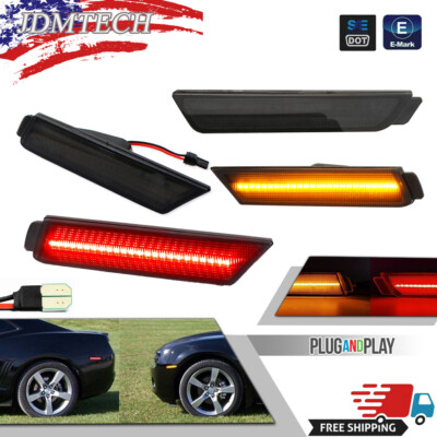 Smoked Lens Front Amber Rear Red LED Side Marker Lights For 10-15 Chevy Camaro
