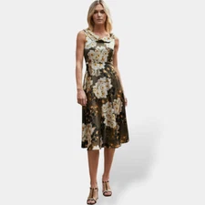 M. A. Dainty Silk Satin Floral Sleeveless 'Rose' Dress AU14 [NEW]