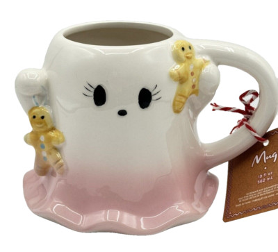 Pink/White Christmas GINGERBREAD GHOST Mug SUPER CUTE! HOLIDAY BAKERY NWT GIFT