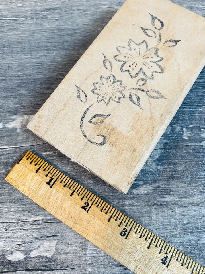 Vintage Floral Wood Block Rubber Stamp eBay