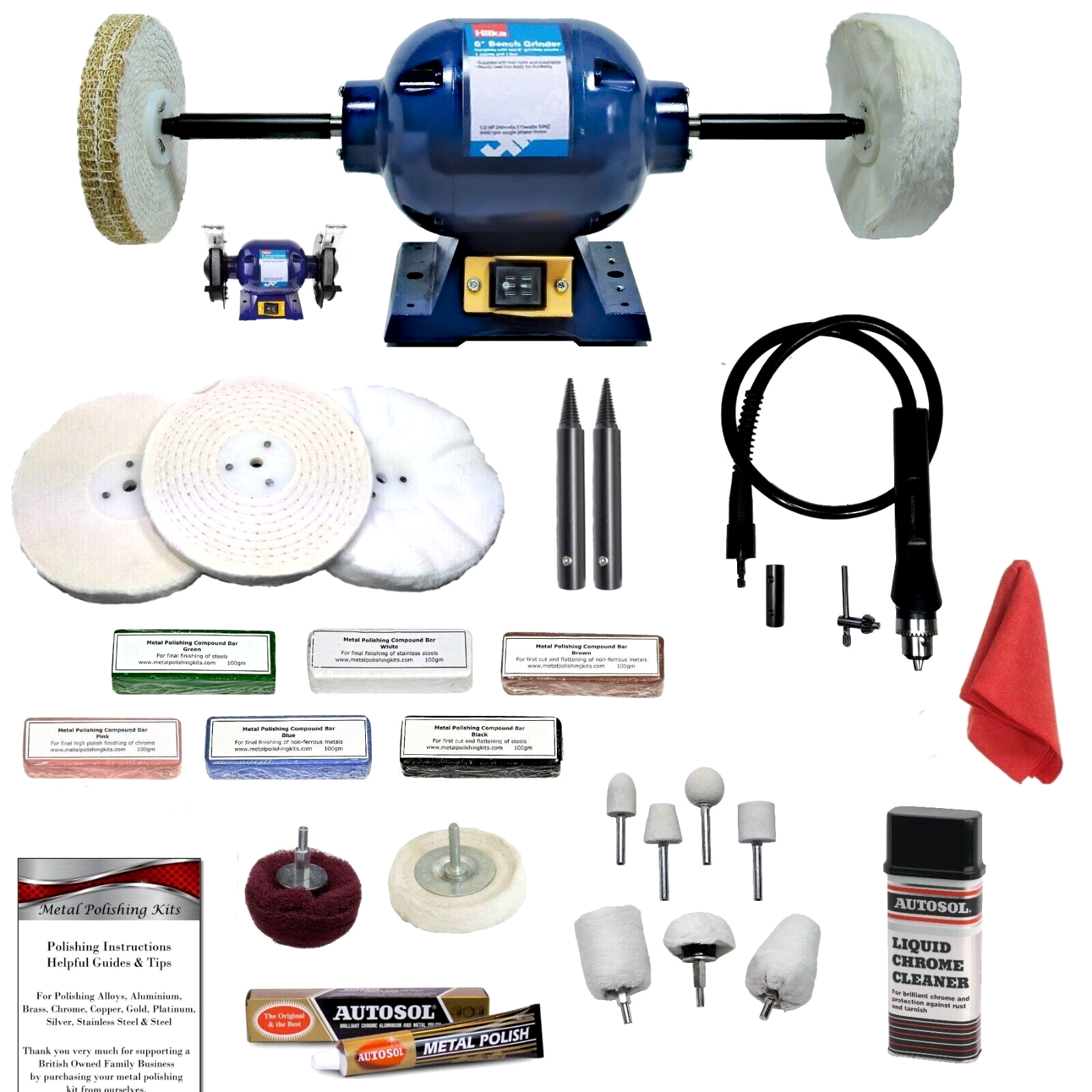 375W Golf Club Polisher Polishing Bench Grinder Machine Kit 6"" x 1"" + Flex Shaft