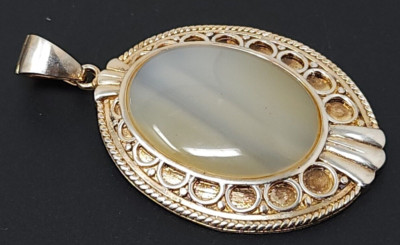 Vintage Lucas Lameth LUC Sterling Silber Achat Oval Anhänger