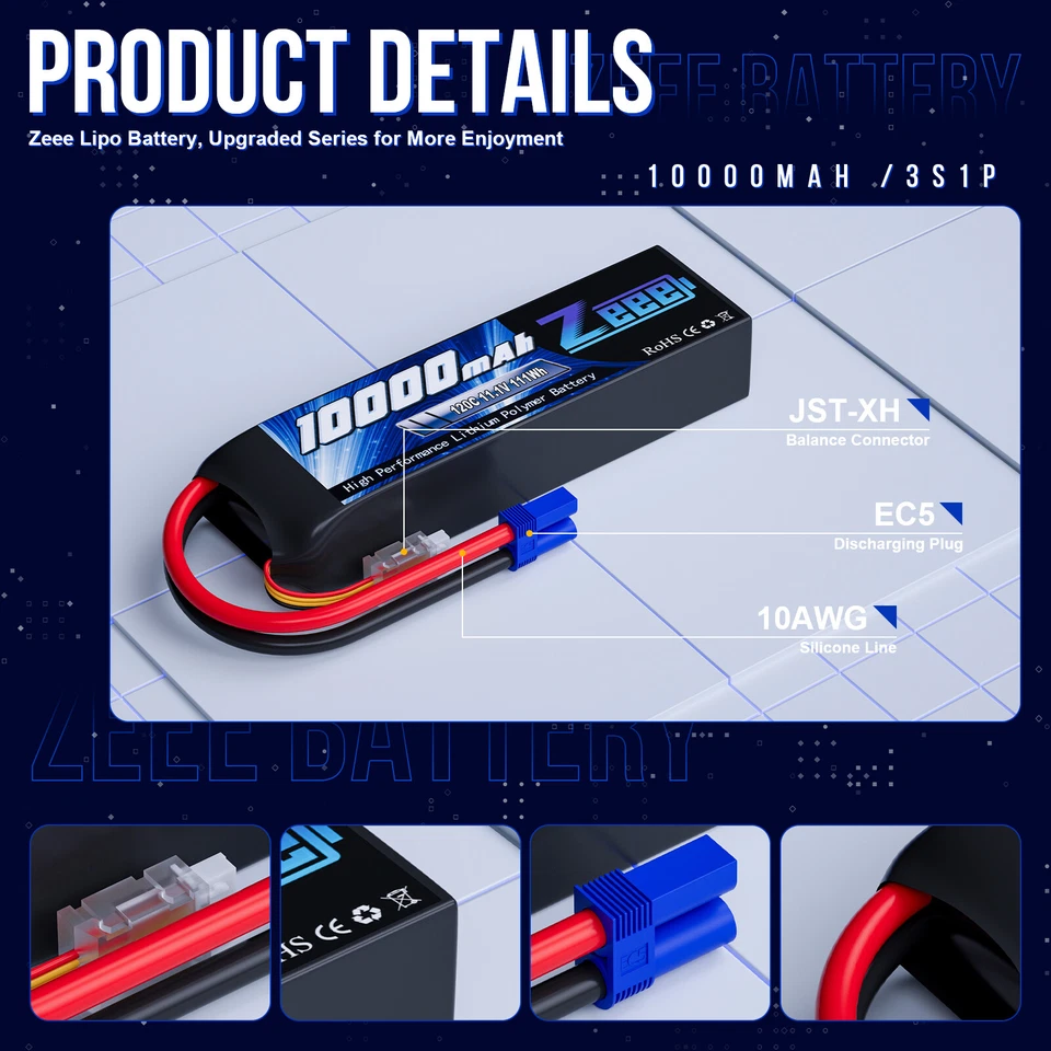 2 x Zeee 3S Lipo аккумулятор 10000mAh 11.1V 120C EC5 для RC автомобиля грузовика бак гонки - Изображение 2 из 4