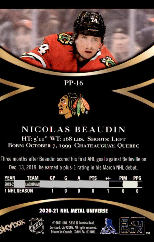 2020-21 Metal Universe Skybox Premium Prospects #PP16 Nicolas Beaudin - Image 2 of 2