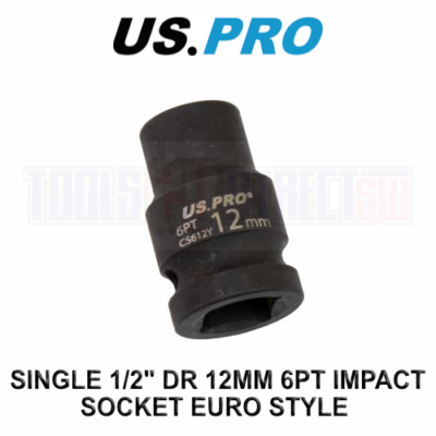 US PRO 12 Mm Schlag-Stecknuss – 1/2 Zoll Antrieb, 6-kant, CR-V Stahl, Schwarze Phosphat-Beschichtung