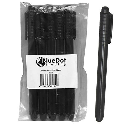 BLUEDOT TRADING® Counterfeit Money Check Detector (5 Pack) Pen Marker Fake Dollar Bill Currency