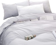 Full Gray White Striped Duvet Cover Set Soft Cotton Farmhouse Bedding Set
