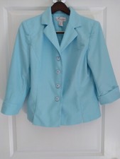 Dress Barn Women Blue Blazer - Size 12 - Pin Size Stain on Back of Right Sleeve