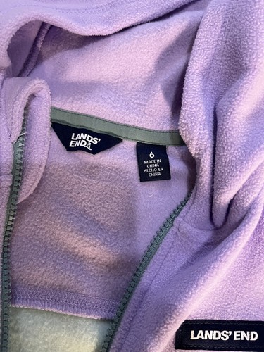 LANDS END Zip Fleece Colorblock Jacket Size 6 Girls Purple Blue - Picture 4 of 6