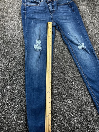 Jeans ajustados de cera talla 7/28 Butt I Love You lavado oscuro desgastado elástico azul - Imagen 14 de 18