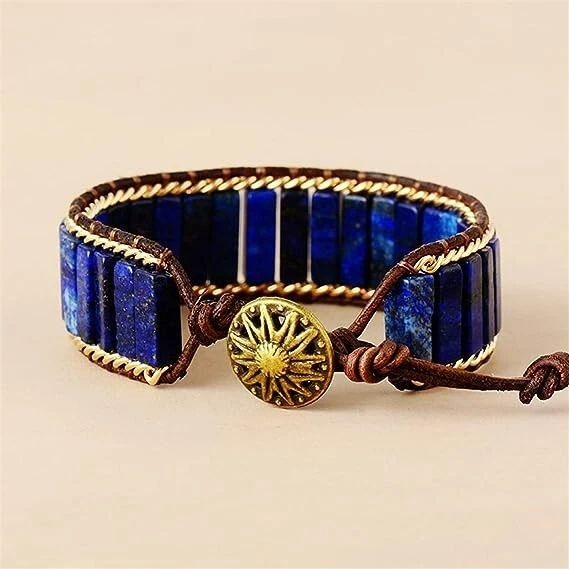 Natural Lapis Lazuli Stone Tube Beaded Bracelet Adjustable Braided Bracelet - Image 2 of 4