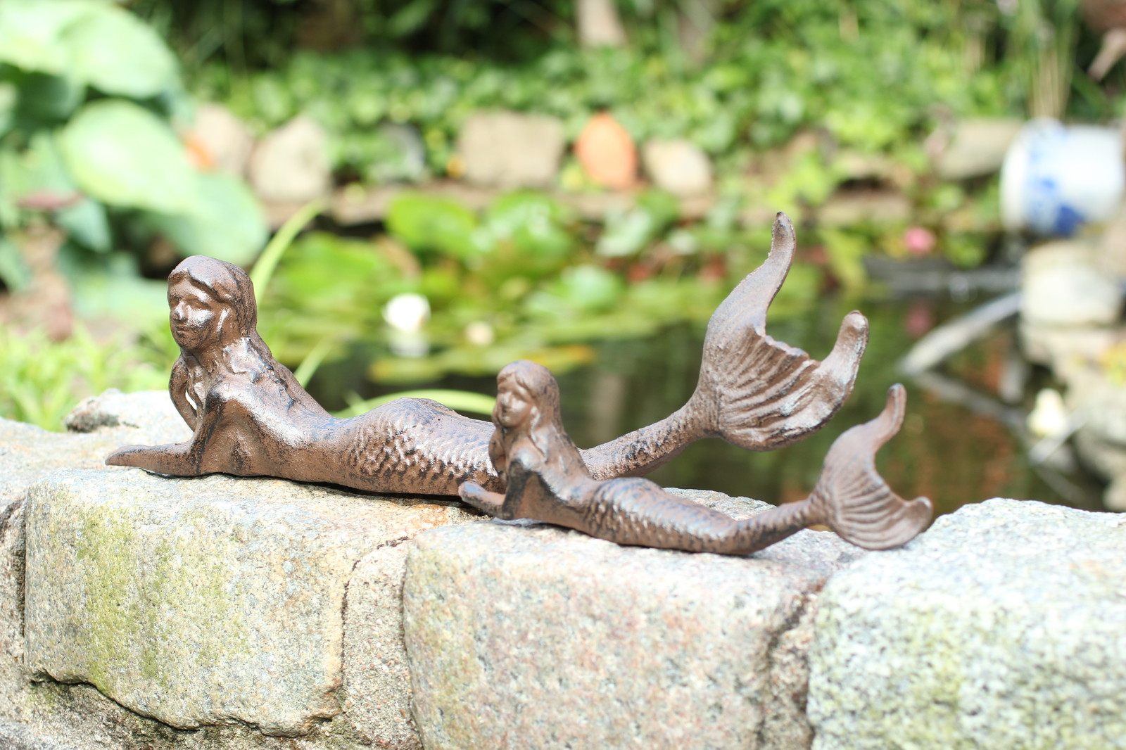 Gusseisen liegende Meerjungfrau Metall braun Garten Deko Figur Skulptur