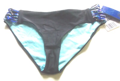 Heat Black/Aqua Reversible Contemporary Looped Side Bikini Bottom Size XL NWT