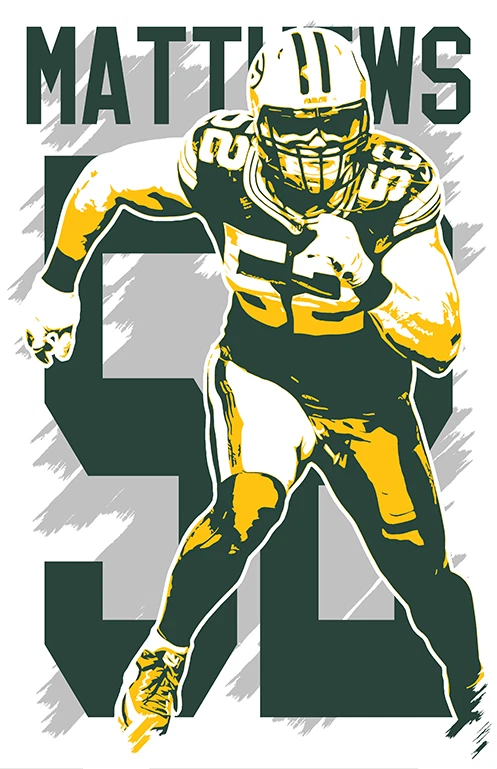 CLAY MATTHEWS art print/poster GREEN BAY PACKERS FREE S&H! JERSEY Foto 2 de 4