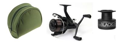 Lineaeffe All Black Carp Fishing Bait Feeder Runner Reel Spare Spool Line & Case