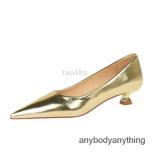 Scarpe da donna 3,5 cm tacco medio gattino punta decolte OL donna festa nuove - Foto 4 di 29