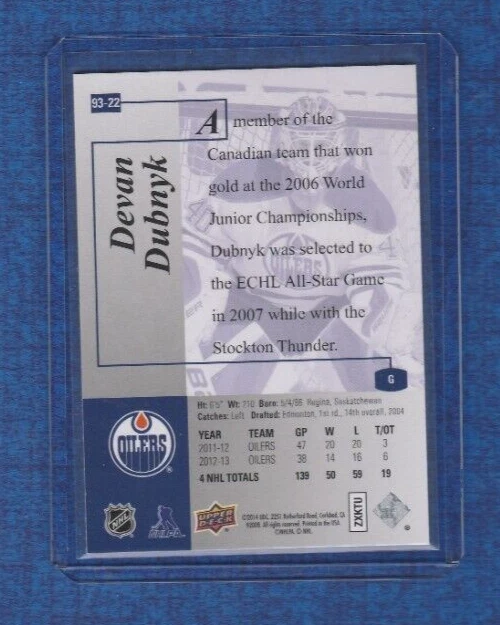 2013-14 SP Authentic Hockey 1993-94 SP RETRO # 93-22 Devan Dubnyk - Image 2 of 2