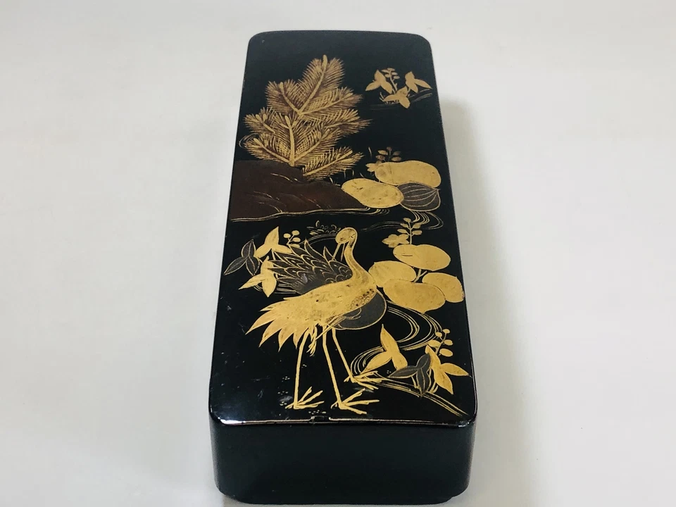 Y5486 BOX Makie Letter case crane storage Japan antique vintage interior decor - Image 2 of 4