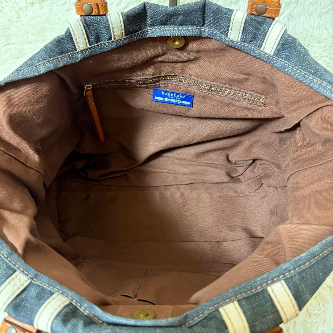 Burberry Blue Label Denim Tote Bag Navy Indigo Leather Striped Handbag New thumbnail 24