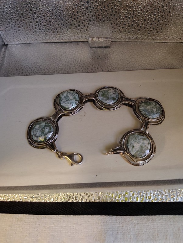 PZ  ISRAEL 925 SILVER 8" BRACELET ANCIENT ROMAN GLASS  30.1 GRAMS LOT G-05