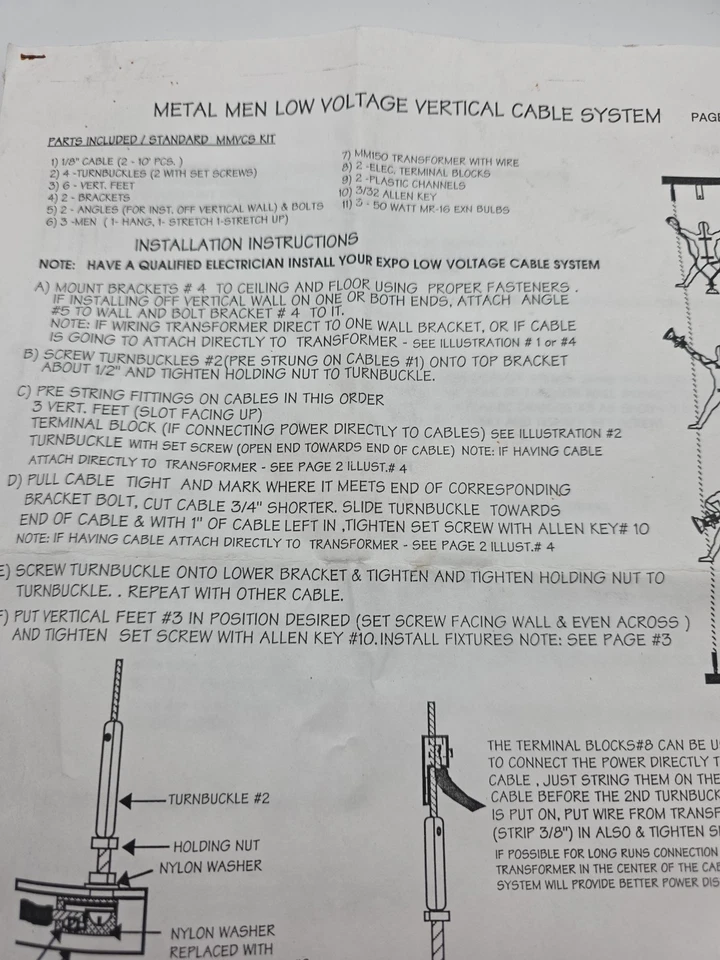 Sistema de cable vertical de bajo voltaje vintage Metal Man luz Brian W Landau 1989 Foto 3 de 4