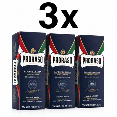 PRORASO Rasiercreme Tube blau/schützende Aloe & Vitamin E 150ml 3XPACK DREIFACH