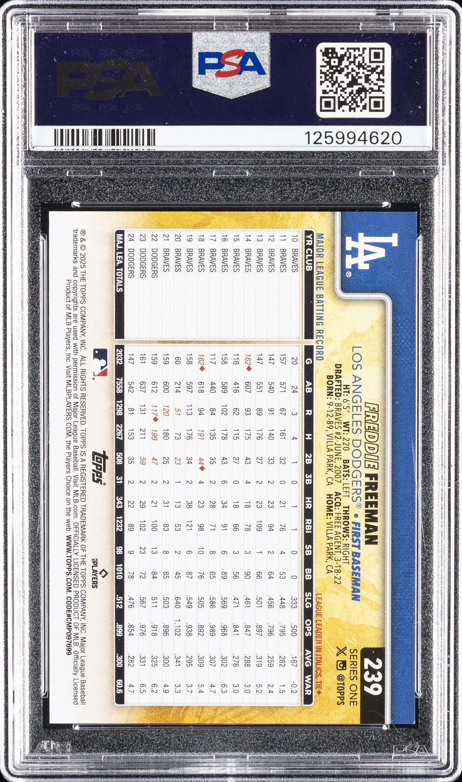 2025 TOPPS GOLDEN MIRROR #239 FREDDIE FREEMAN PSA 8 view 2