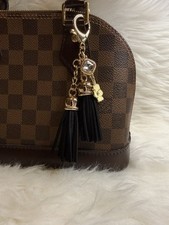 Flower Black Tassel Bag Charm Keychain Key Fob Keyring Gunmetal Gold Color