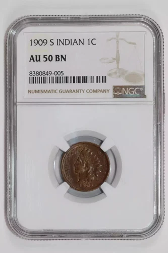 1909-S INDIAN HEAD CENT NGC AU50 BN