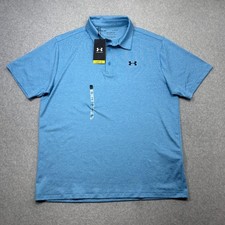 Under Armour Playoff Polo Shirt Mens Large Blue Heather Golf Performance Stretch
