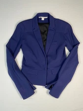 Diane Von Furstenberg Reiko Blazer | Size 2 | Blue Stretch Jersey Preppy Jacket