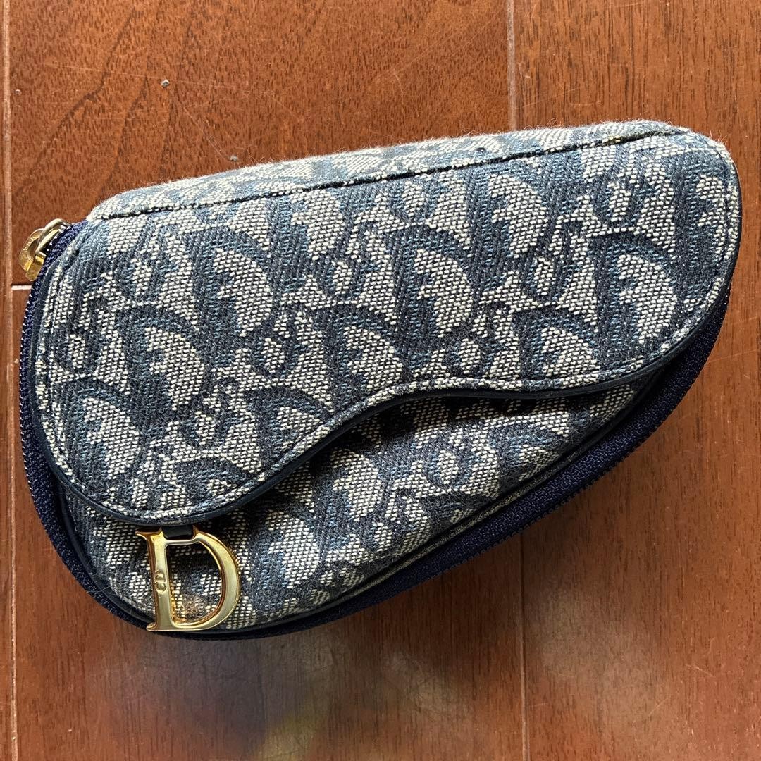 Christian Dior Saddle Pouch Jacquard Canvas Navy Blue Beige Trotter Authentic thumbnail 7