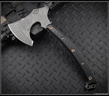 RMJ Tactical Berserker Axe Acid Etched 80CRV2 Blade Black G-10 w/Sheath