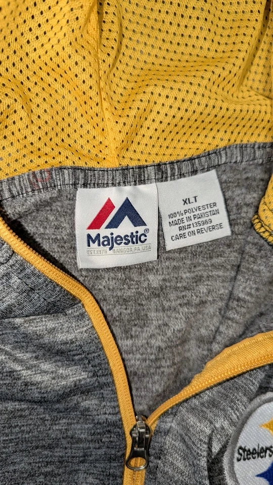 Majestic PITTSBURGH Steelers Gray and yellow zip-up hoodie Size XLT READ! - Image 4 of 4