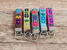 Embroidered Flower Keychain Keyring, Mini Women Key Ring Chain Bag Charm, Boho
