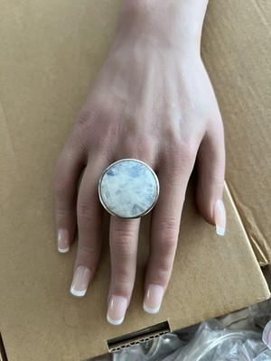 Handgefertigter Ring Sterlingsilber Regenbogen Mondstein mit Einschlüssen Größe O,5