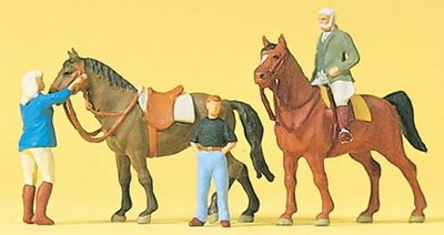 Preiser 10503 HO Rider Mounted on Horse, Groomer w/Horse & Trainer