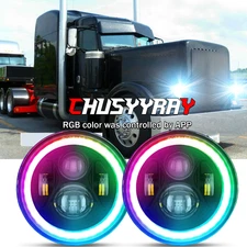New Pair 7inch RGB LED Round Headlight Hi/Low Beam for Peterbilt 379 359 Trucks