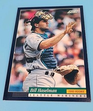 1993 Pinnacle Bill Haselman #189 Rookie Seattle Mariners Baseball Card. rookie card picture