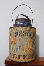 Antique Advertising HERO COFFEE Tin Spanish American War Lunch Bucket Can RARE