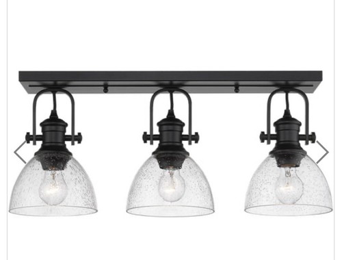 Golden Lighting Hines 25 in. Black with Seeded Glass 3-Light Semi-Flush Mount - Picture 3 of 6