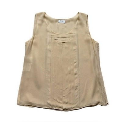 Weill Blush Beige Silk Origami Pleats Sleeveless Top Blouse 10